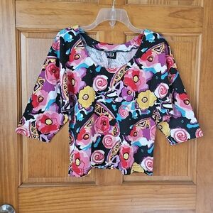 Vtg 80s Pasta Abstract Floral Top Womens L Retro Artsy Colorful Art to Wear